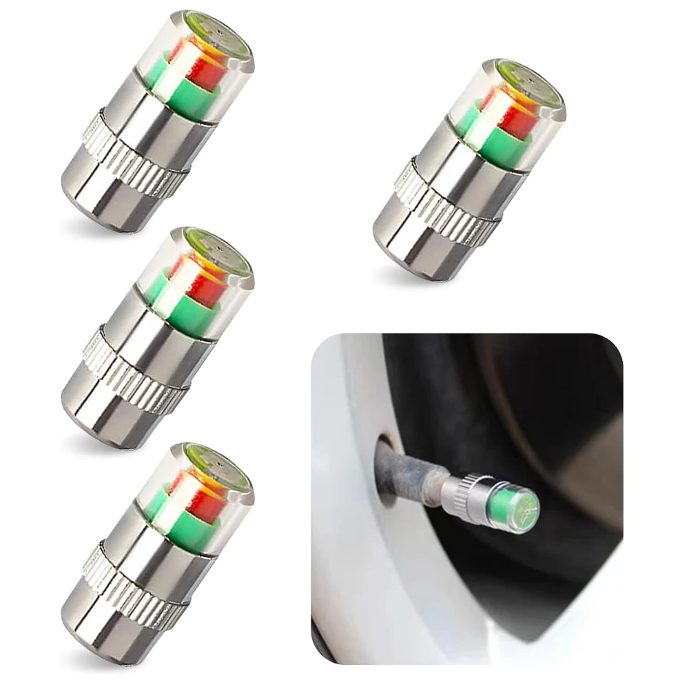 4 шт. автомобильный монитор давления в шинах, колпачки для штока клапана, 2,4 бар, 36PSI, датчик давления в шинах, индикатор, 3-цветное оповещение о глазах, шина