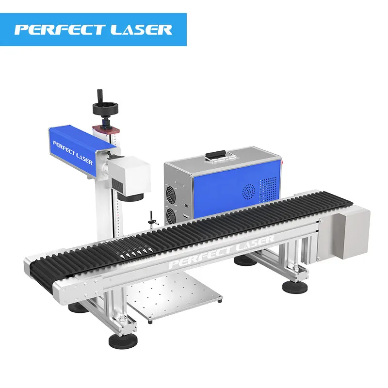 Flying Laser Marking Engraving Etching Machine With Automatic Conveyor for Pen Jewelry Beverages Packaging Glasses Watches