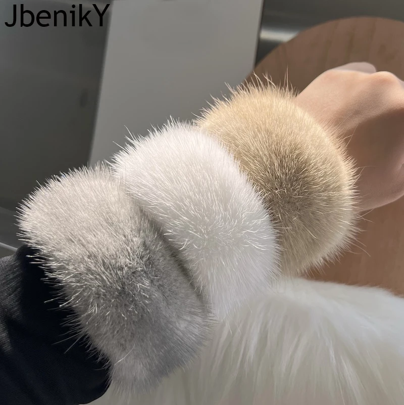 2024 New Style mink Fur Cuff Arm Warmer Lady Bracelet Real Fur Wristband Glove High Quality Fox fur Cuffs Hot Sale Wrist Warmer