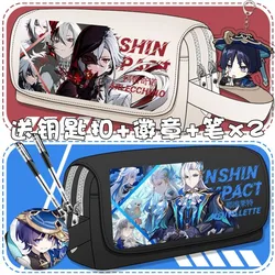 Game Genshin Impact Cosplay Arlecchino Freminet Kirara Furina Wriothesley Canvas Flip Pen Bag Pencil Case Stationery Gifts