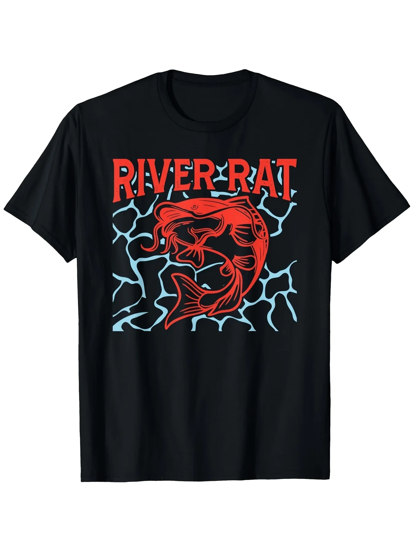 Men's Unisex Catfish Fishing T-Shirt, Casual Outdoor Short-Sleeved Shirt with Catfish Print, Crew Neck Design, Suitable for River Fishing Trips, Suitable for All Seasons Retro Casual Short-Sleeved T-Shirt with Crew Neck and Printed Pattern