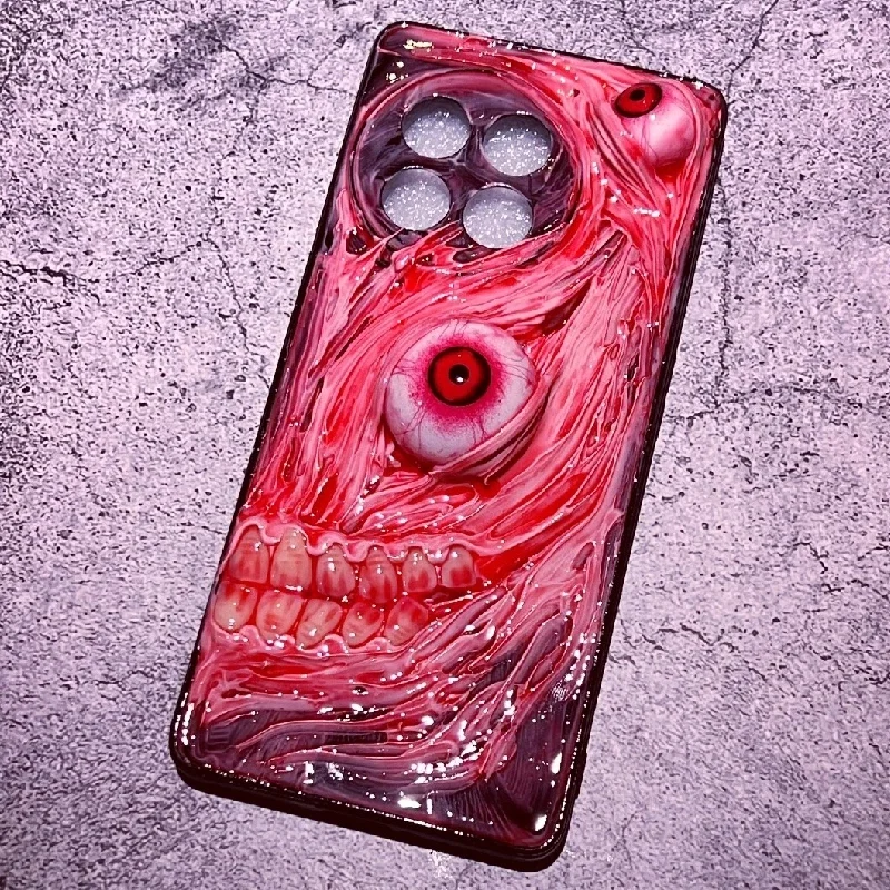 4108 Original 3D hecho a mano funda para teléfono móvil Cthulhu ojos luminosos calavera dientes funda para teléfono móvil personalizado regalo de Navidad y Halloween