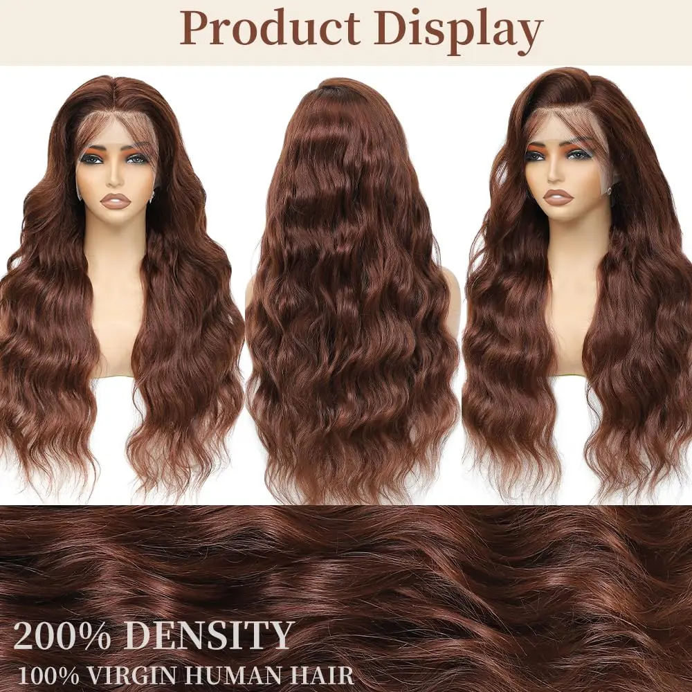 Chocolate marrom onda do corpo perucas de cabelo humano 200 densidade 13x4 transparente hd peruca dianteira do laço brasileiro para preto pré arrancado