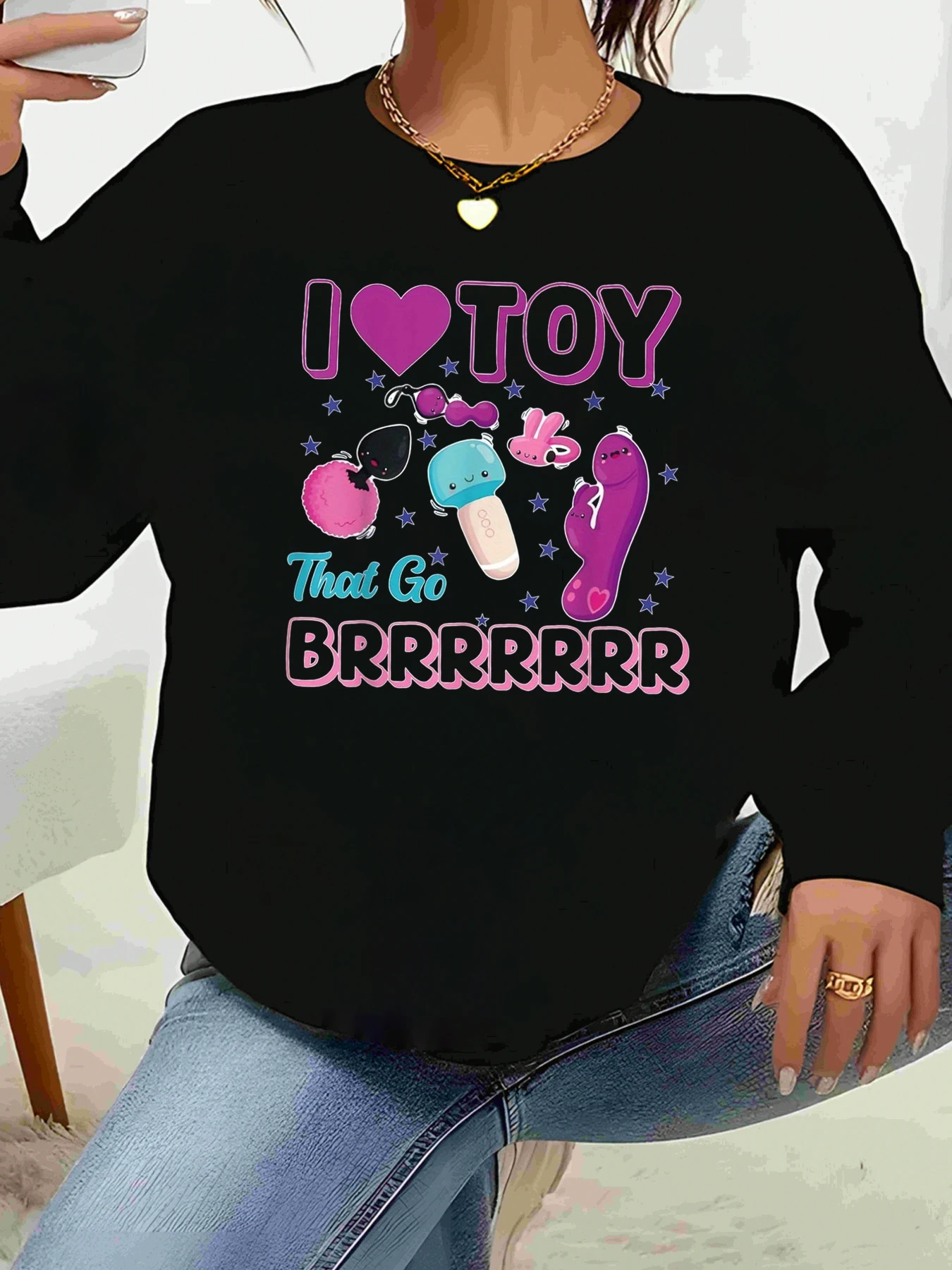 

Свитер с длинными рукавами с принтом I Heart Toy That Go Brrrrr для женщин, повседневная одежда, повседневная одежда