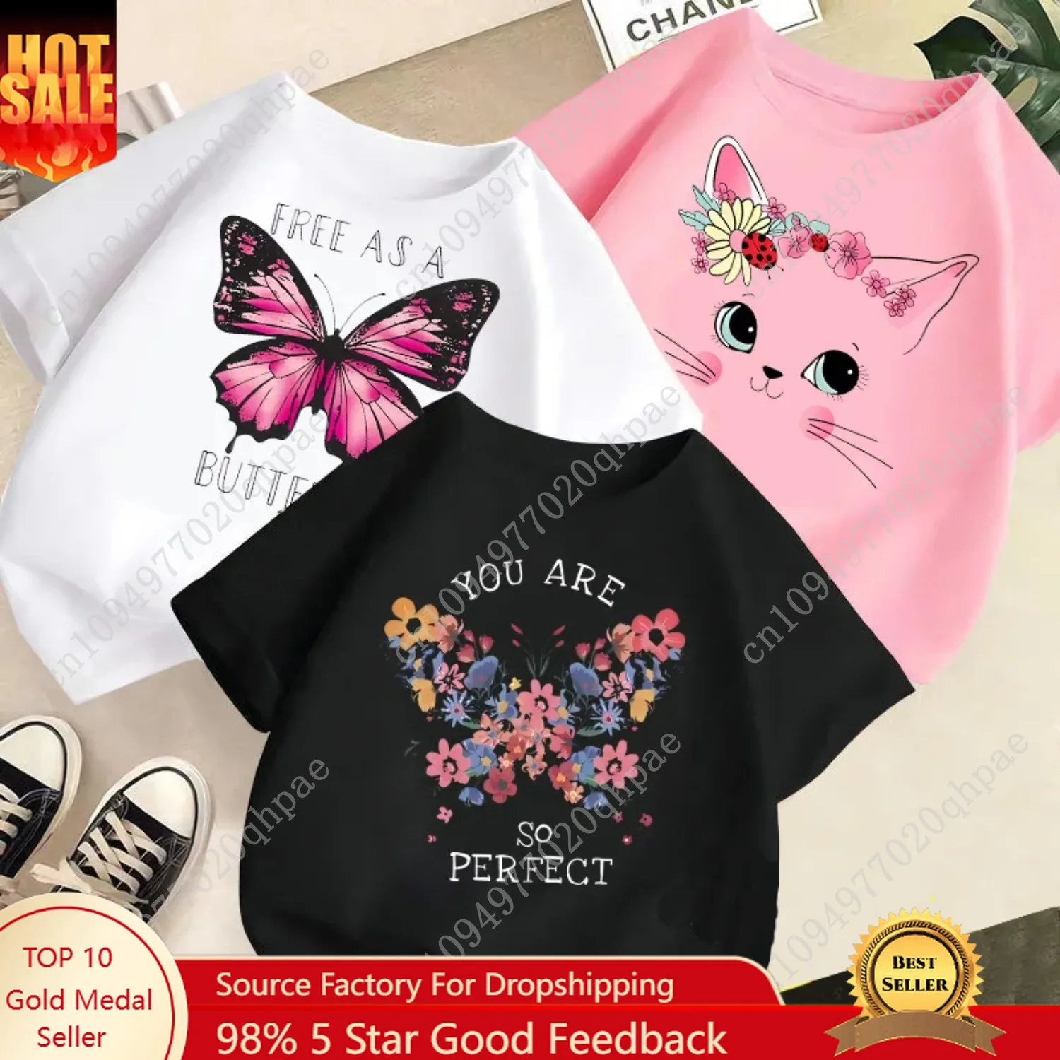 Girls Short Sleeve T-shirt Summer New Children's Top Loose Fashion Short Sleeves Clothes  Kids Clothes