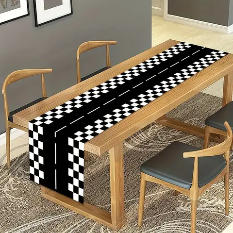 Black White Checkered Race Track Table Runner, Racing Themed Runner for Car Birthday Party and Sports Event Decor