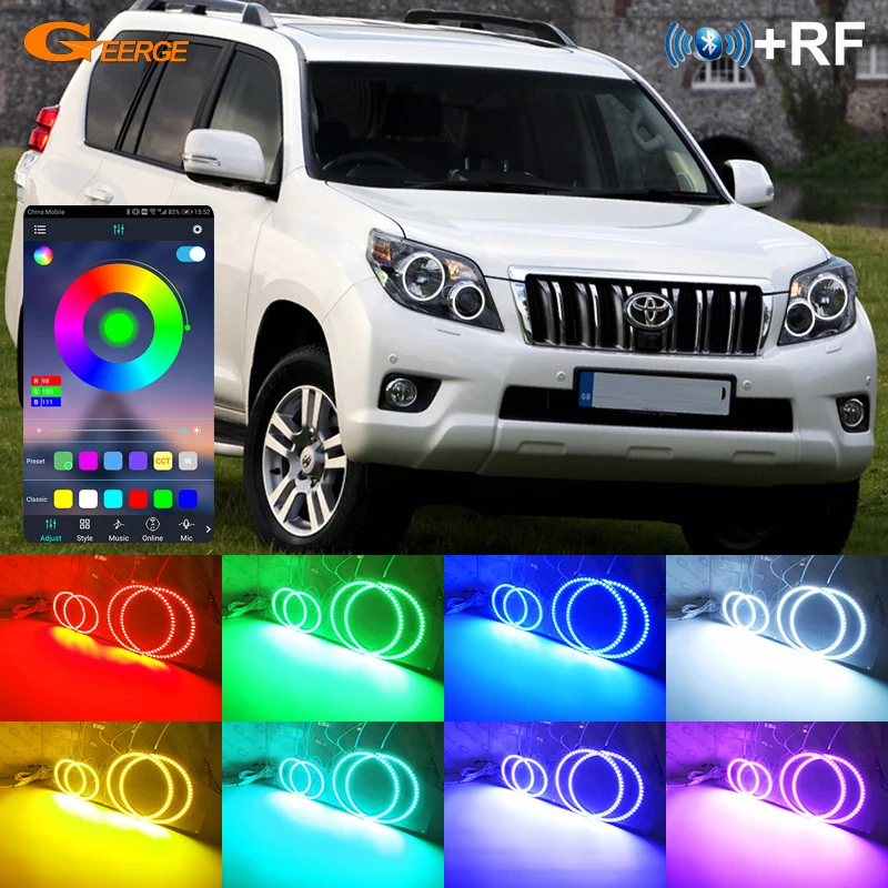 

Для Toyota Land Cruiser Prado J150 150 2009 - 2012 RF Remote BT App многоцветный ультра яркий RGB комплект светодиодов «глаза ангела» Halo Rings