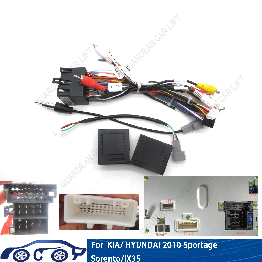 Car Radio Wiring Cable For KIA/ HYUNDAI 2010 Sportage/Sorento/IX35 16Pin Harness Adapter With CANBUS Box 2DIN Head Stereo Plug