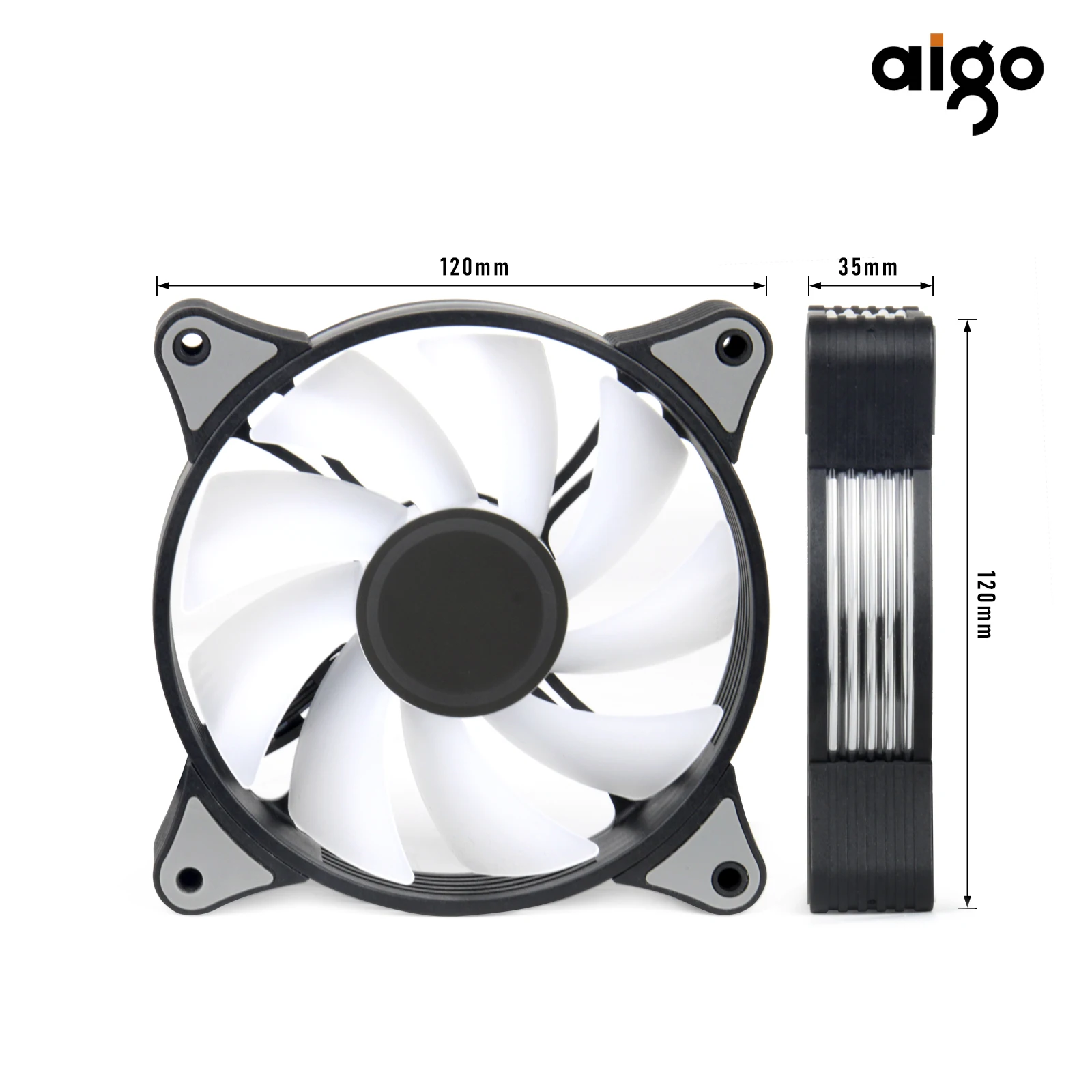 Aigo-Ventilateur de boîtier d'ordinateur AR12PRO, 120mm, RVB, 4 broches, PWM, CPU, refroidissement, 3 broches, 5V, espace illimité Argb, 12cm