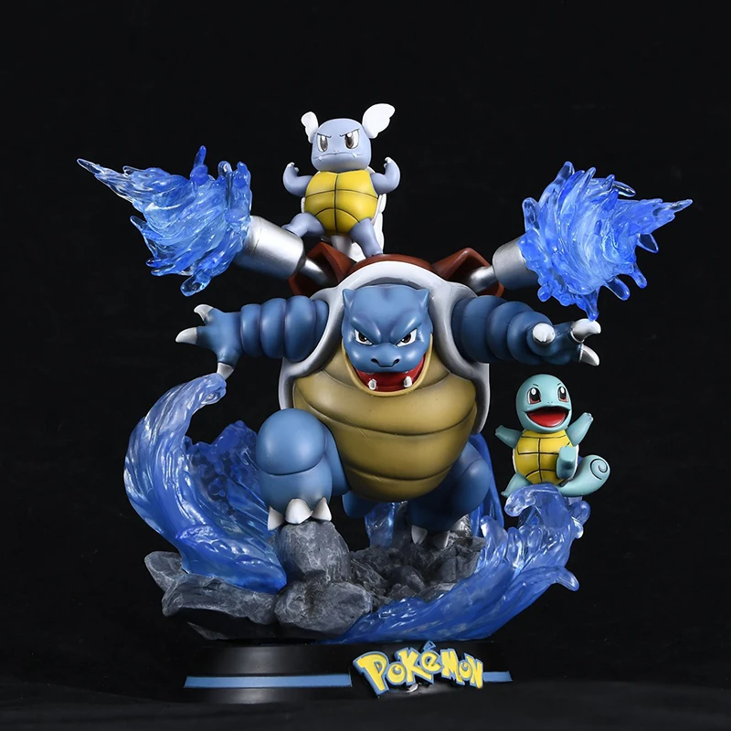 

Pokemon Figure Blastoise Squirtle Evolution Group Scene Action Figure Collect Ornaments Model A Glowing Figurine Desk Decor Gift