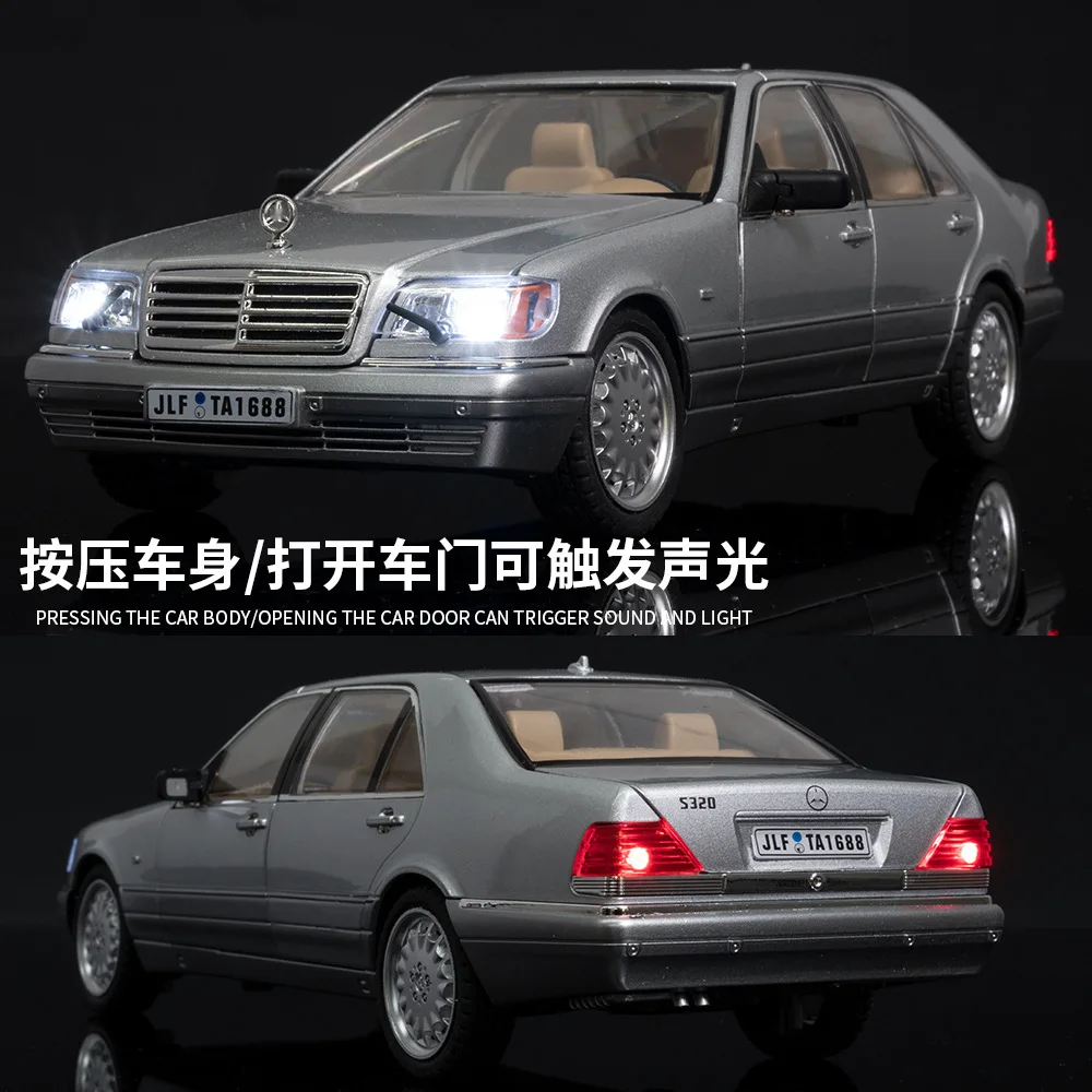 1:24 W140 320SEL clásico limusina aleación Diecast modelo coche sonido y luz colección pasatiempos decoraciones presente