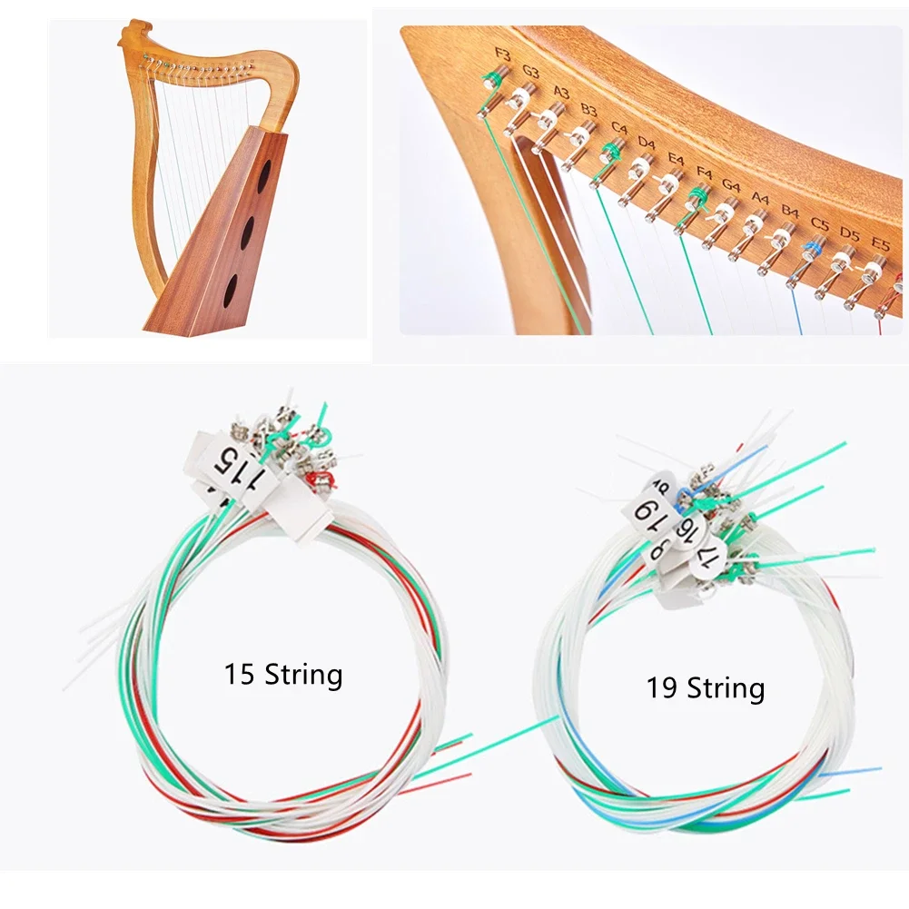 1Set 15/16/19/21/24Strings Lyre Brass Strings Set Lyre Harp Nylon String Replacement Lyre Strings Beginners Instruments