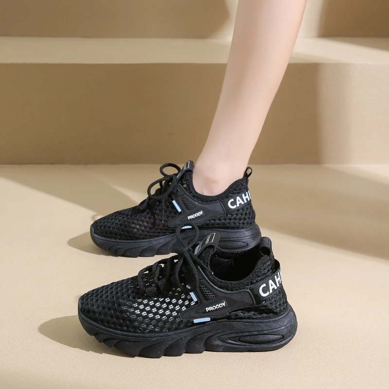 Women's Sneaker New Shoes Woman 2024 Trend Outdoor Casual Sports Shoes Hollow Breathable Comfortable Thick Sole Mesh Shoes