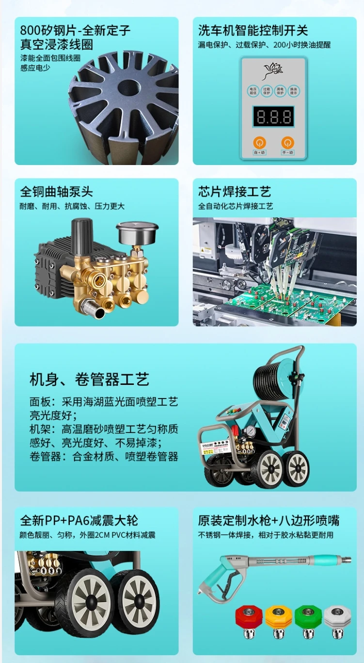 Wheeled Household High Pressure Cleaning System, 220V Spray Gun for Vehicle Washing