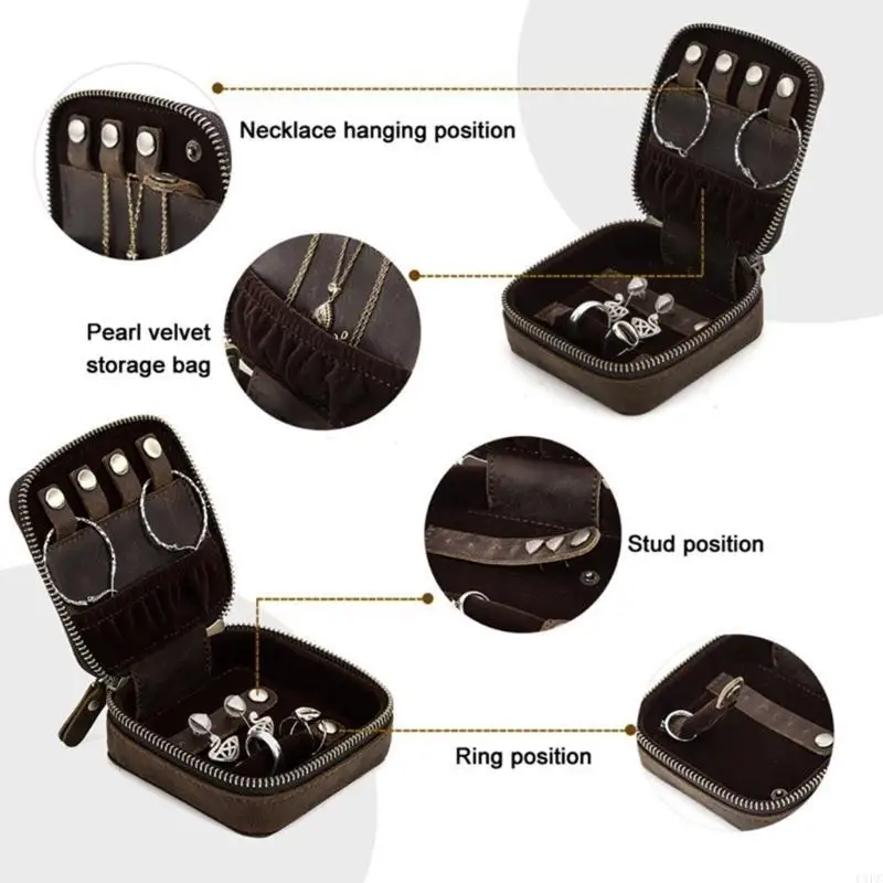 

Portable Genuine Leather Jewelry Storage Bag Watch Travel Case for Men and Women Unisex Ornament