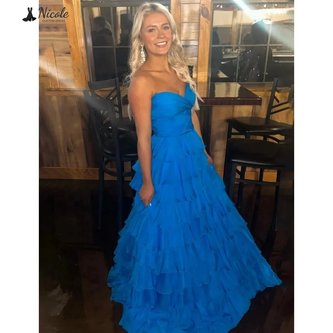 

Nicole Custom Made Ball Gown Dress Layered Formula Elegant Prom Dresses Luxury Evening Dress 2025 Chiffon Blue Robe Soiree Party