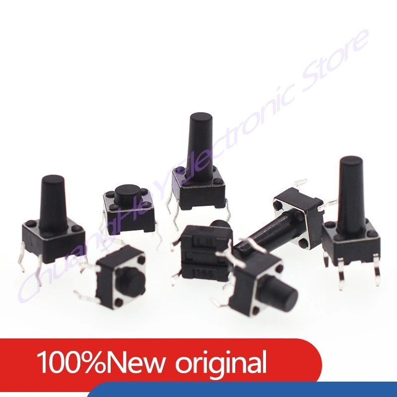 100Pcs/Lot Tact Push Button Switch 12V Copper 4PIN DIP2 SMD Micro Switch 6*6*5 4.3 5 5.5 6 7 8 9 10 11 12 13mm TV Toys Home Use