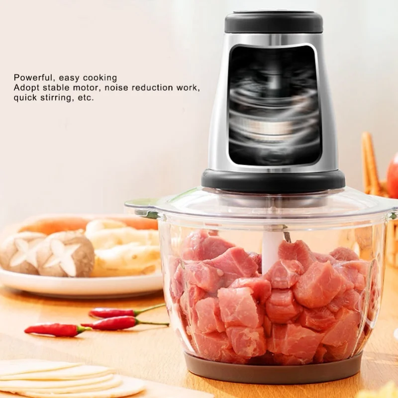 2L Glass Bowl Electric Meat Chopper Stainless Steel Multifunctional Food Grinder Standard For Kitchen