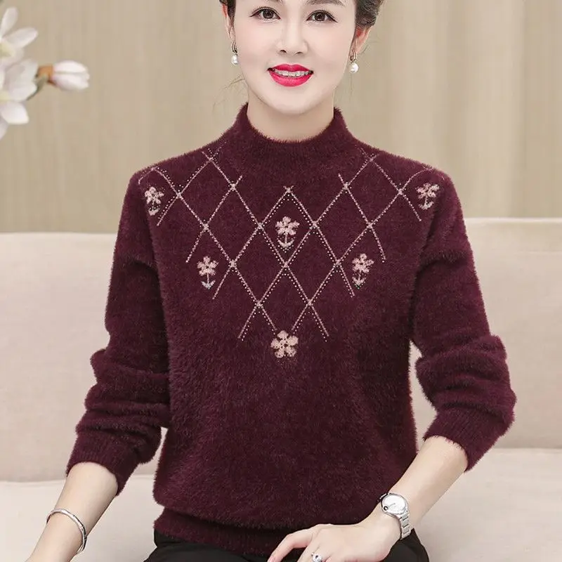 Women's Winter Autumn Tops Knitwear Basics Faux Mink Fleece Fleece-Lined Thickened Warm Layering Mature New Arrivals Comfortable
