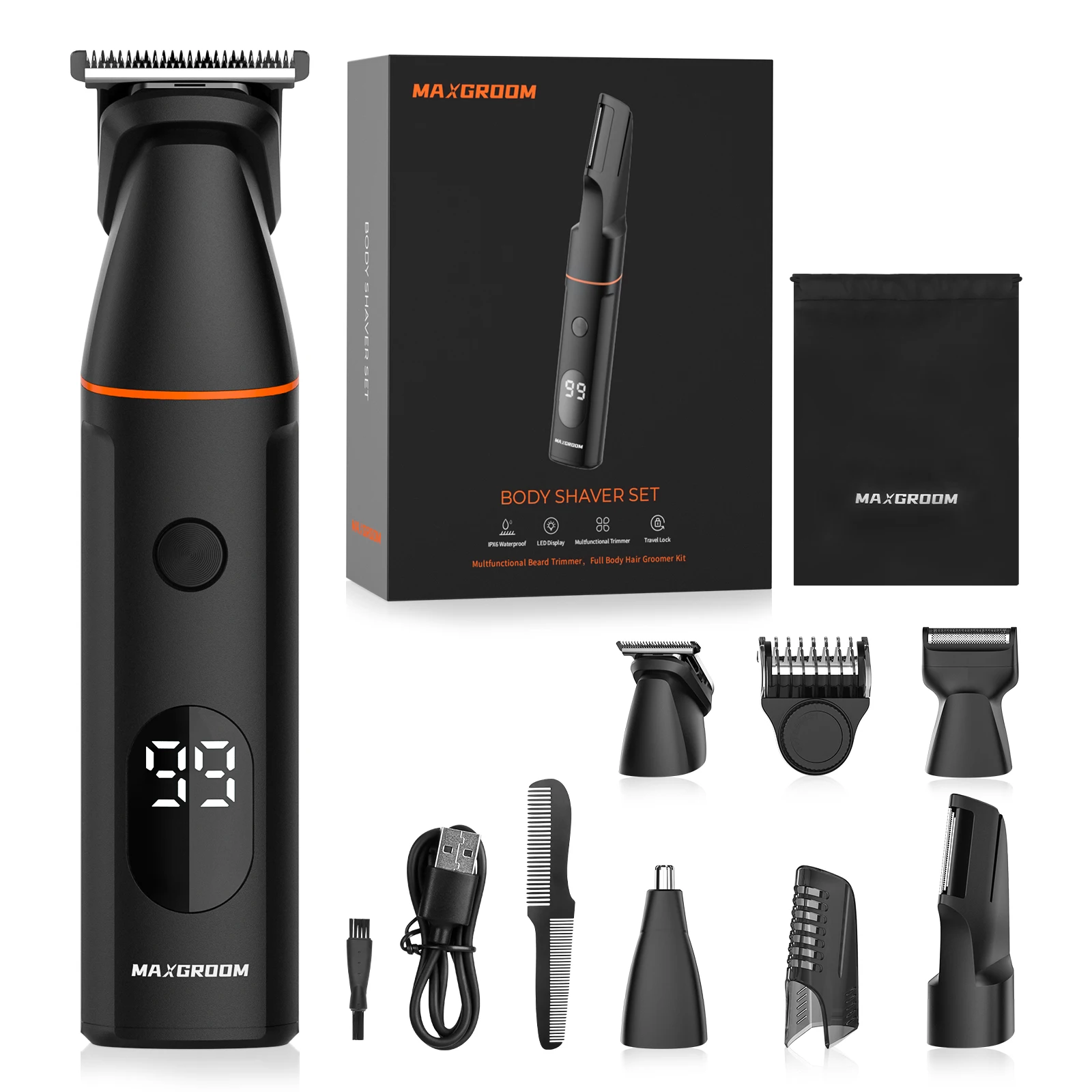 MAXGROOM Körperhaarschneider-Set für Männer, Schamrasierer, Haar-Nasen- und Bartschneider, elektrisch, IPX6, wasserdicht, Leistengegend, 4-in-1-Rasierer für Männer – Detail 1