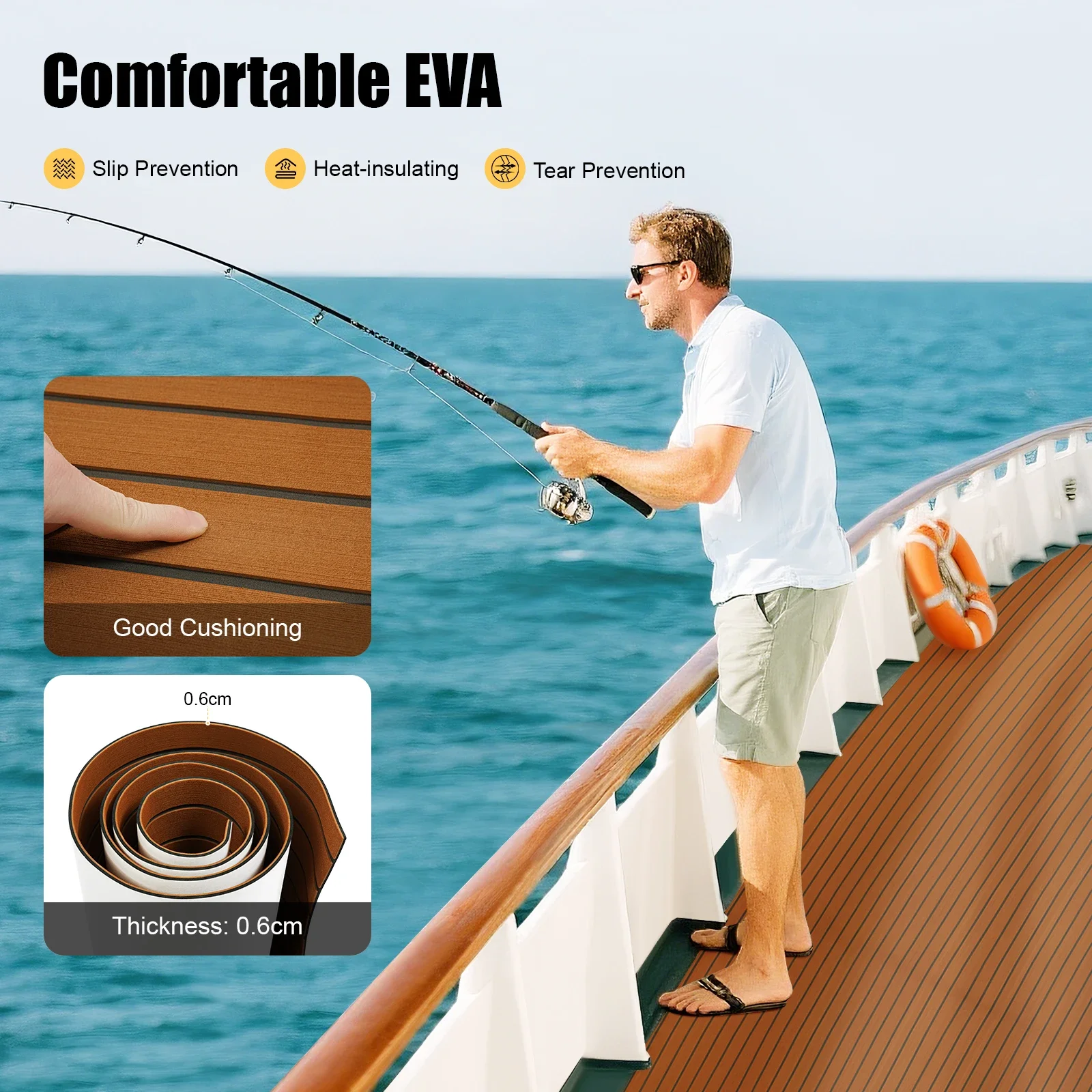 

RV Boat Marine Flooring Mat EVA Foam Anti Slip Deck Pad Waterproof Durable for Camper Trailer Yacht Brown Black