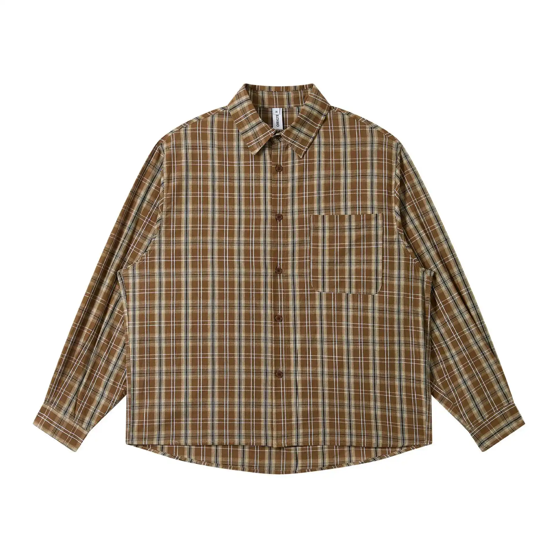Camisa Oversize Xadrez Cityboy para Homens e Mulheres, Moda Streetwear, Camisas Casuais de Manga Longa com Lapela para Casais