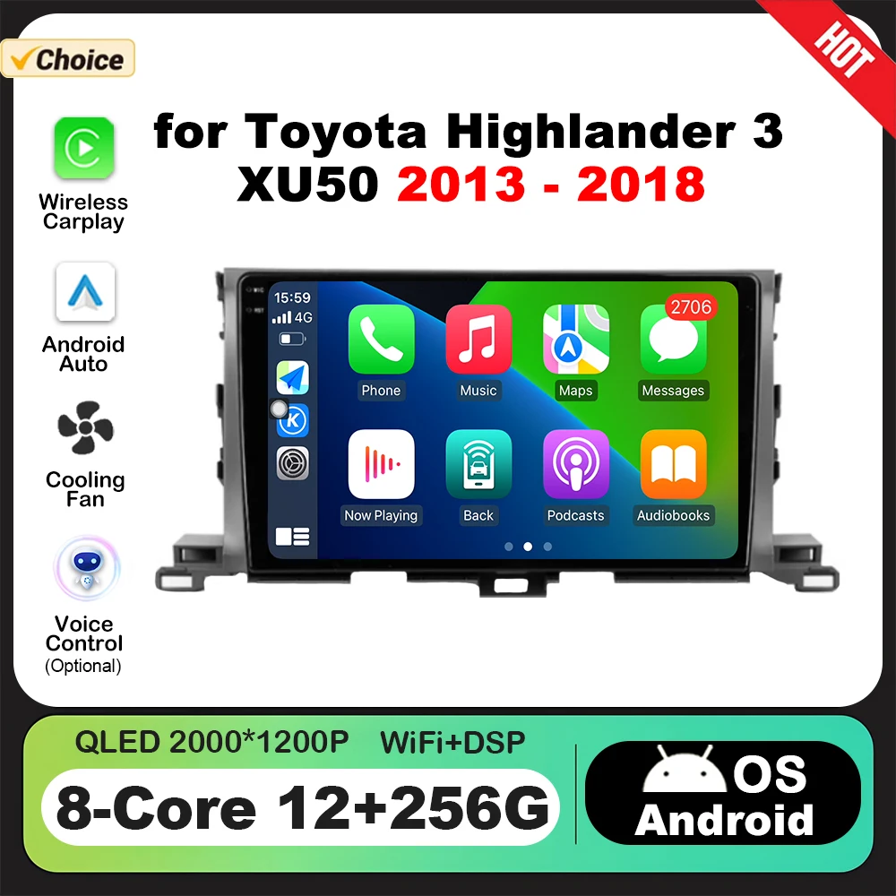 

10'' Car Multimedia Radio Player for Toyota Highlander 3 XU50 2013 - 2018 Android OS GPS Navi 4G WiFi Auto Tools DSP Stereo BT