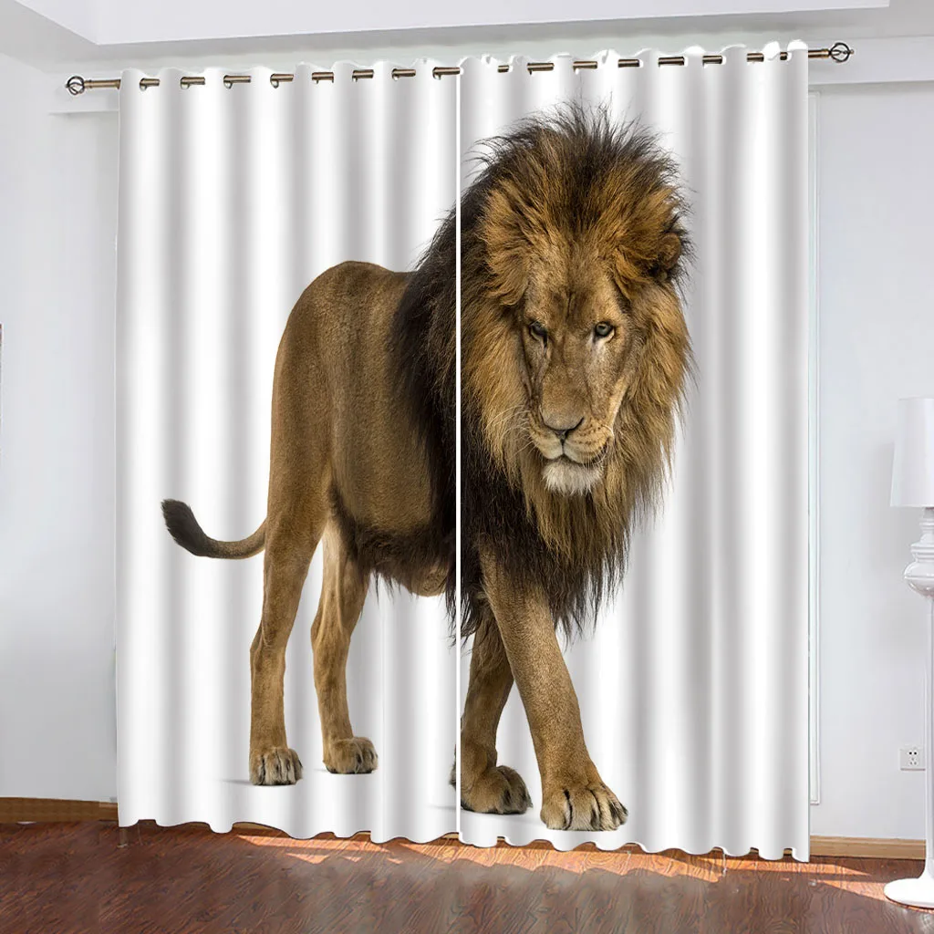 HUANZHUANG Curtain Window Living Room Animal Lion White Background Luxury Curtains In The Kids Bedroom Hall Treatments Kitchen