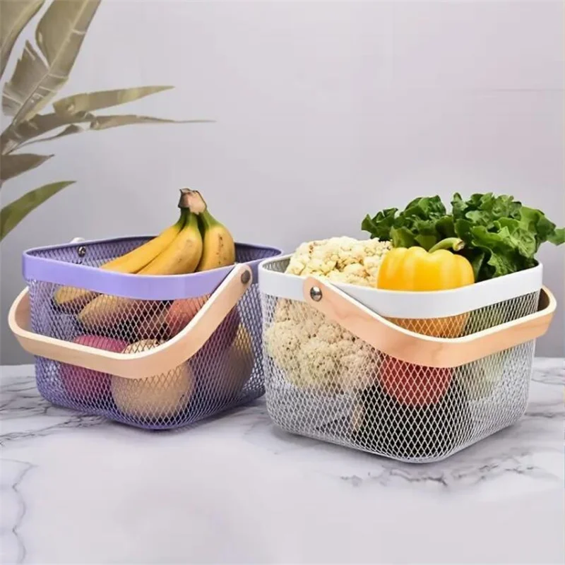 

1pc Metal Storage Basket Portable Basket With Handle Sundries Storage Basket Multi-purpose Storage Basket For Toys Snacks Fruit