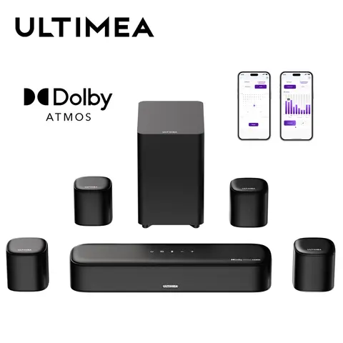 ULTIMEA Aura A60 7.1ch Sound Bar with Dolby Atmos Surround Sound System for TV with 4 Black Surround Speakers for Home Theater