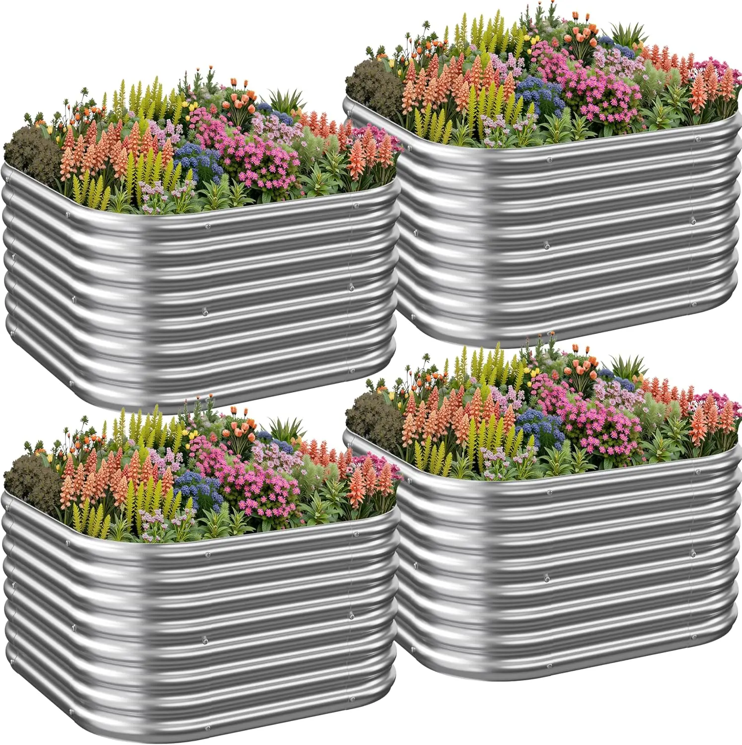 

4-Pack Galvanized Steel Raised Garden Beds for Outdoor Vegetables and Flowers, Easy Assembly