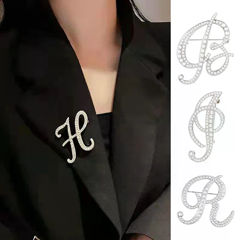 Fashion 26 English Letters Pearl Brooches Lapel Pins Female Corsage Luxury Jewelry Gifts For Women Accessories
