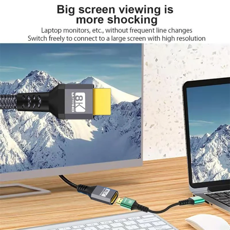 كابل تمديد HDMI 2.1 8K@60 هرتز، 4K@120 هرتز، 2K@144 هرتز كابل تمديد أنثى إلى ذكر للتلفزيون الذكي PS4 PS5 الكمبيوتر المحمول 48 جيجابت في الثانية
