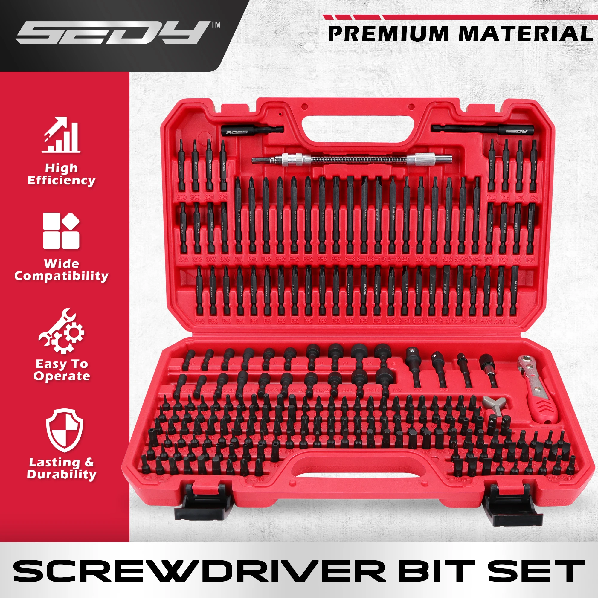 

SEDY 232-Piece Ultimate Screwdriver Bit Set, Cr-V Impact Driver Bit Set Includes Security Bits,Nut Driver, Ratchet Wrench