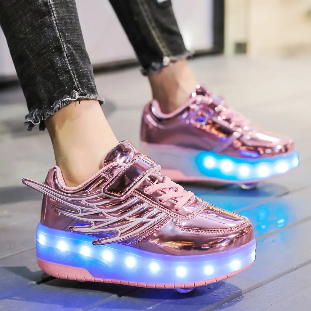 

Rechargeable children's luminescent walking shoes, double wheeled shoes, boys and girls' shoes, ice skates, roller skates