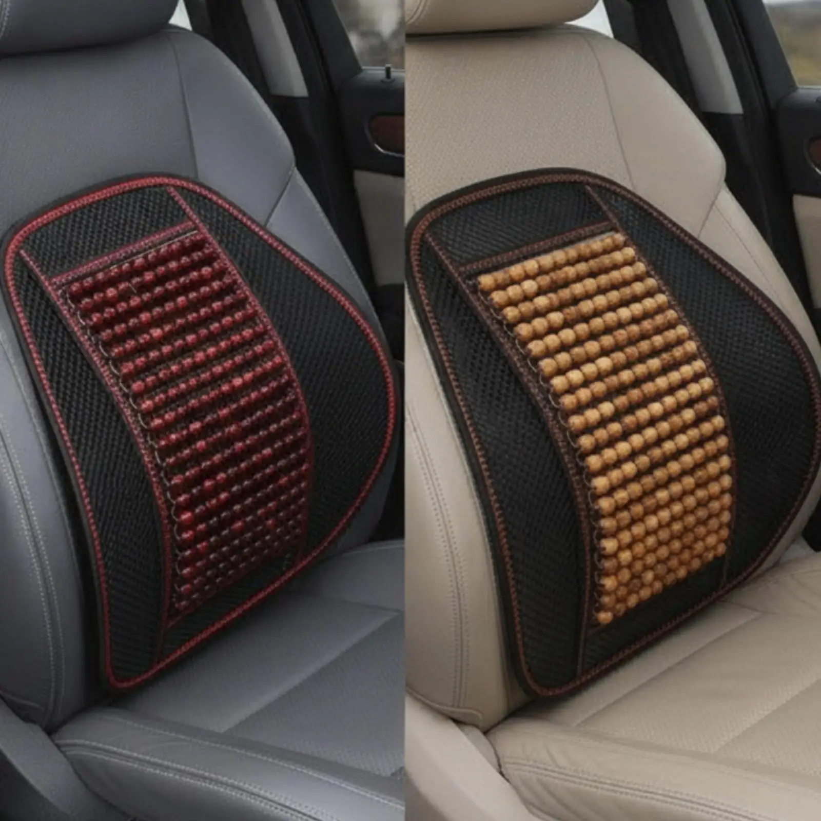 Wood Beaded Support Cushion Breathable Back Cushion with Mesh Panel Ventilated for Summer Use, Daily Commuting, Long Drives