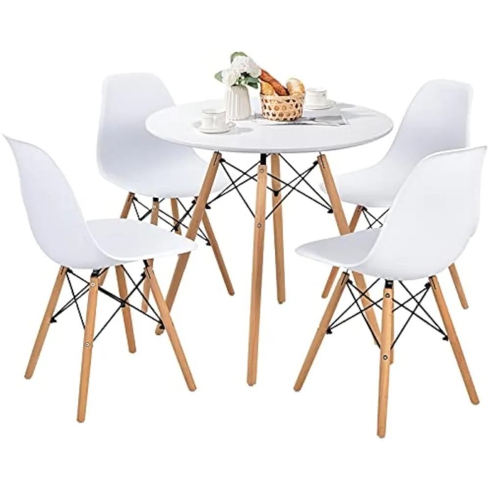 Round Dining Table Set for 4, 5-Piece Kitchen Table Chairs Set, Modern 31.5