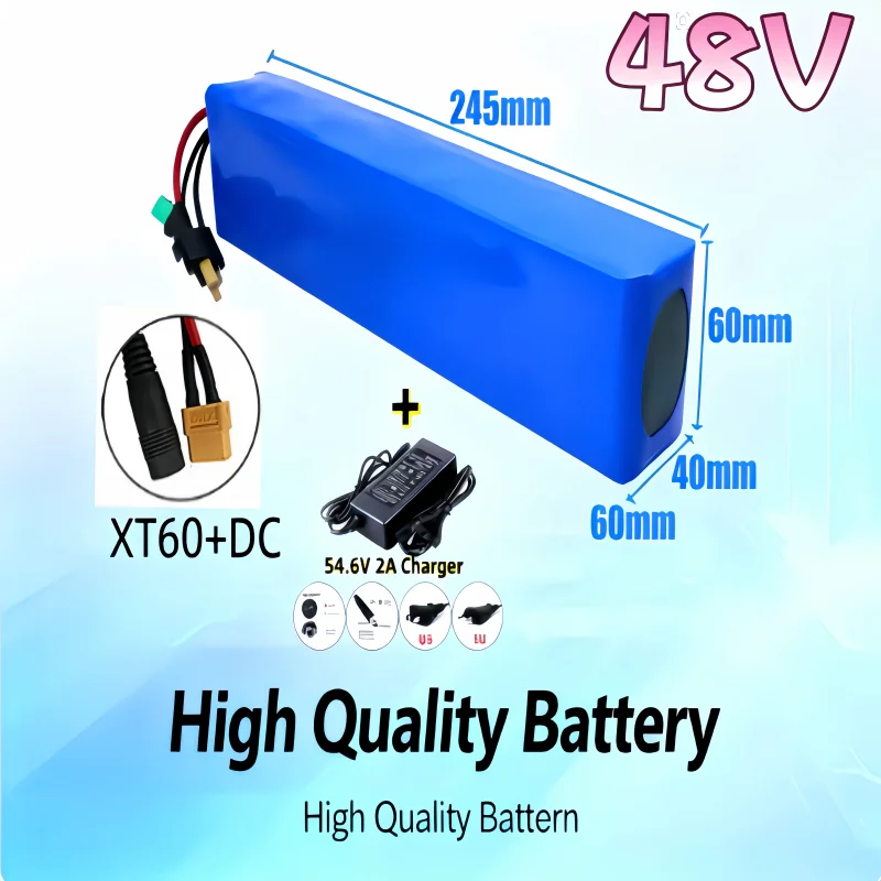

High Power 48V 10Ah 18650 Battery Pack with BMS Protection & 54.6V Charger forHoverboard Bike ultra-large capacity