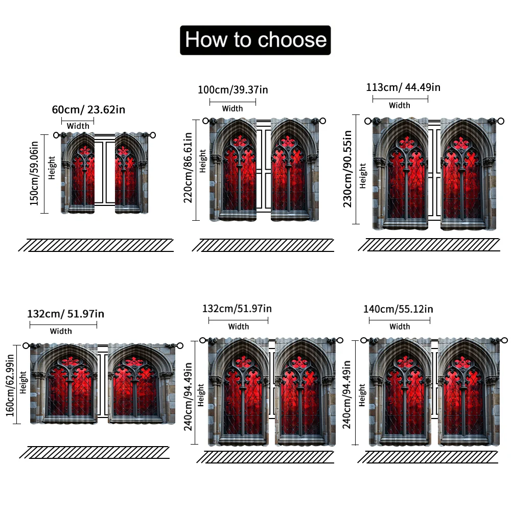 قطعتان، ستائر مطبوعة مسطحة ثنائية الأبعاد على شكل قلعة قوطية متعددة الاستخدامات من البوليستر، بدون زينة للعطلات الكهربائية مناسبة للحفلات #4
