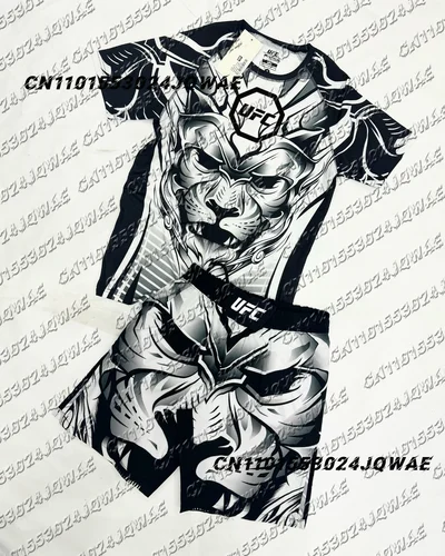 Imagen 2 del producto 2025/26 UFC 2,0 conjunto de pantalones cortos de manga corta lucha boxeo noche hombres y mujeres suelto transpirable secado rápido entrenamiento deporte conjunto