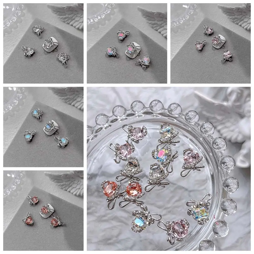 4 unids/set de taladros de Metal para decoración de uñas, decoraciones para uñas con lazo, dijes dorados de diamante, adornos para manicura, accesorios para uñas con lazo de cristal