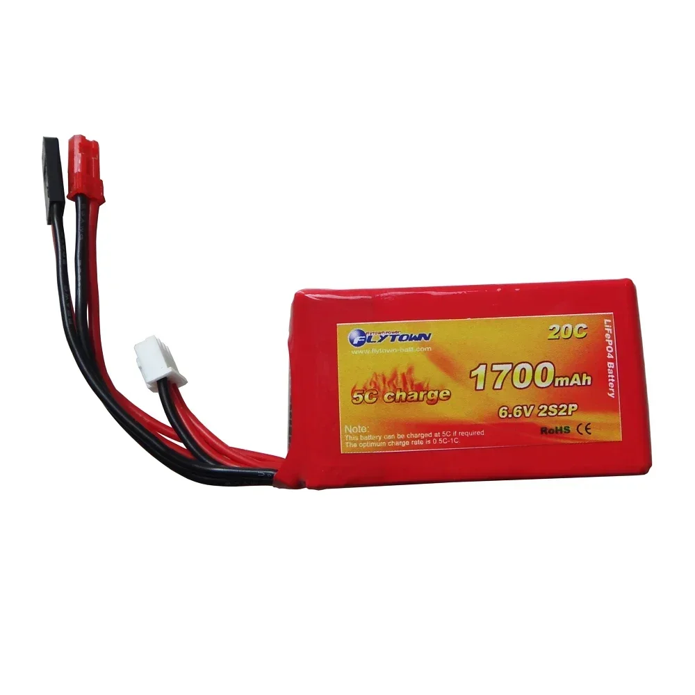 Flytown 6.6V 2S 1700mAh 20C LiFePO4 Receiver Pack RX Battery With JST Connector and Futaba Plug