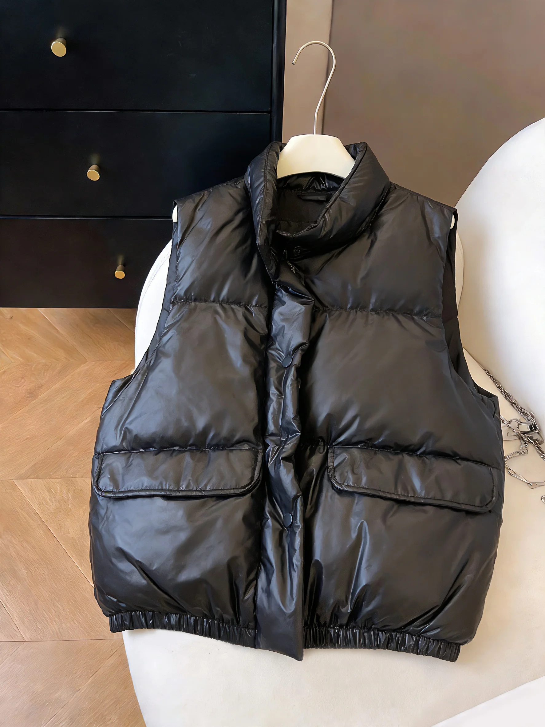 

Модный жилет с воротником-стойкой для мужчин и женщин, осенне-зимний дизайн, приталенный, асимметричный, повседневный стиль