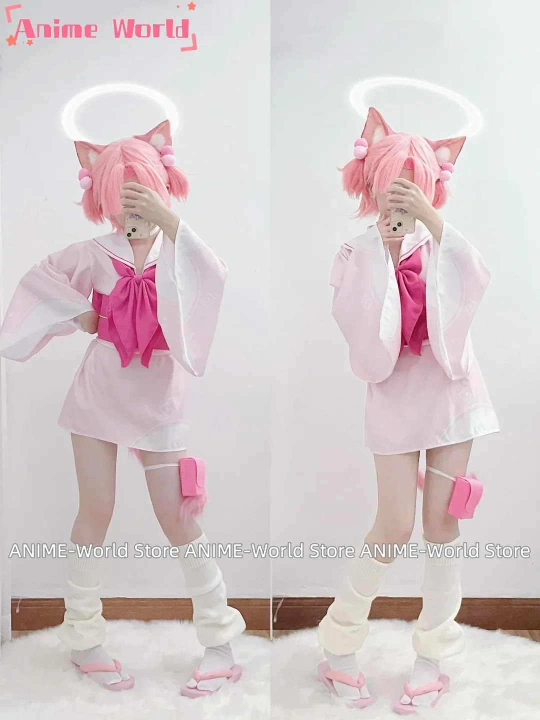 《Custom size》Anime Game Blue Archive  Ichika Assistant Pink Top Shirt Cosplay Costume clothes Headdress tail