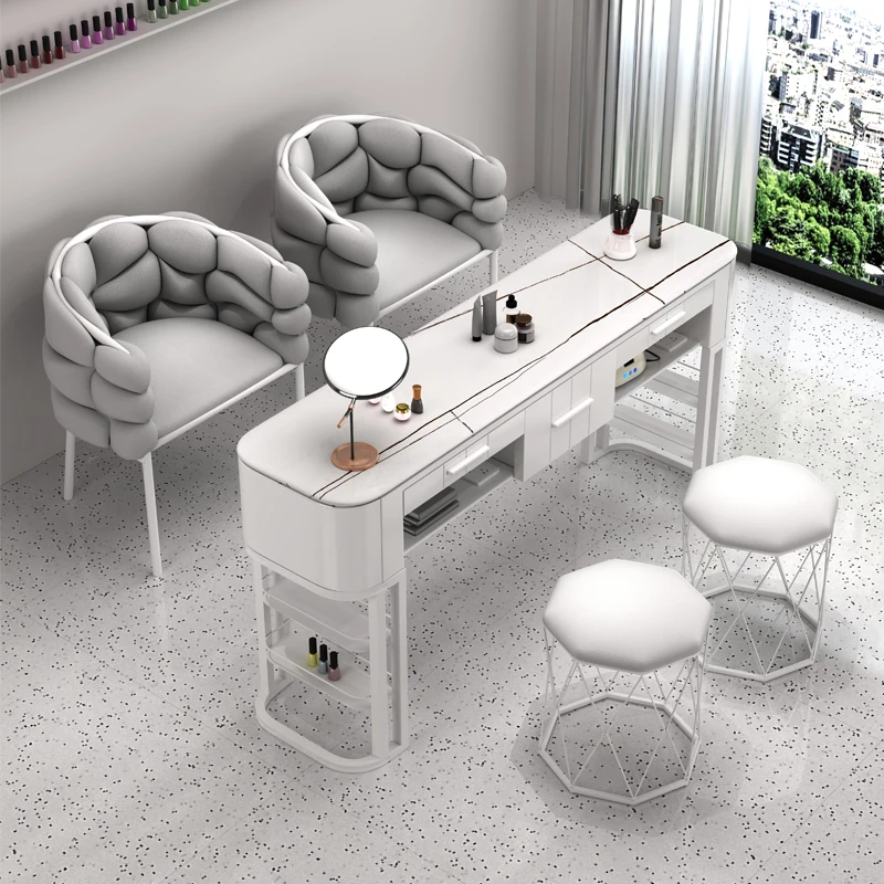 

White Nordic Manicure Table Vacuum Luxury Design Exquisite Nail Desk Speciality Modern Manicure Tafel Salon Furniture HD50ZJ