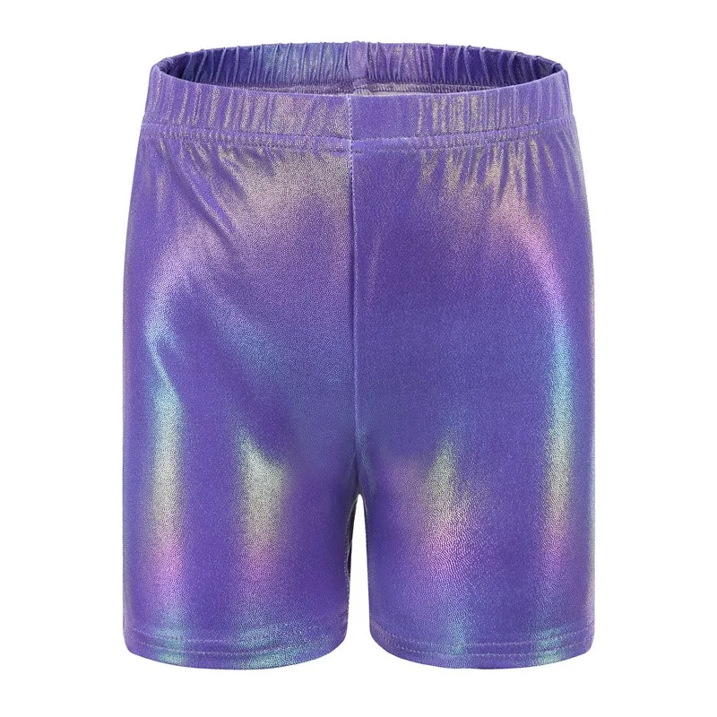 

Hot Sale High Quality Cheap Kids Girls Boys Many Colors Metallic Shiny Dance Sports Gymnastics Shorts