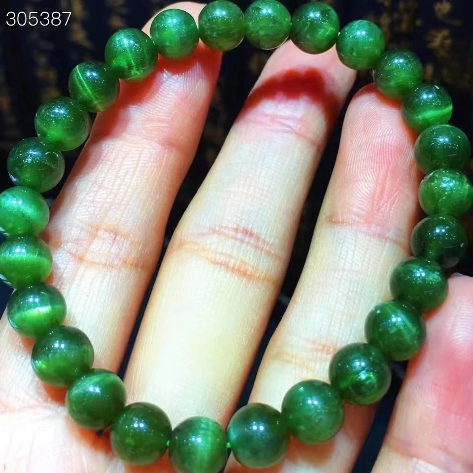 Genuine Natural Green Apatite Crystal Women Men Bracelet 7mm Clear Round Beads Chatoyant Cat Eye Green Apatite Gemstone AAAAAA