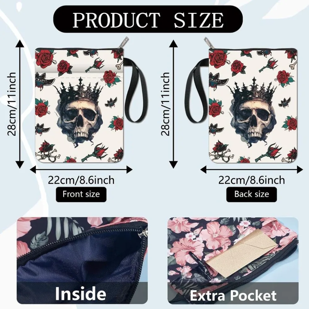 Book Sleeve Book Protector Rose Flower Book Covers for Paperbacks Washable Fabric Cloth Book Cover with Zipper and Extra Sleeve