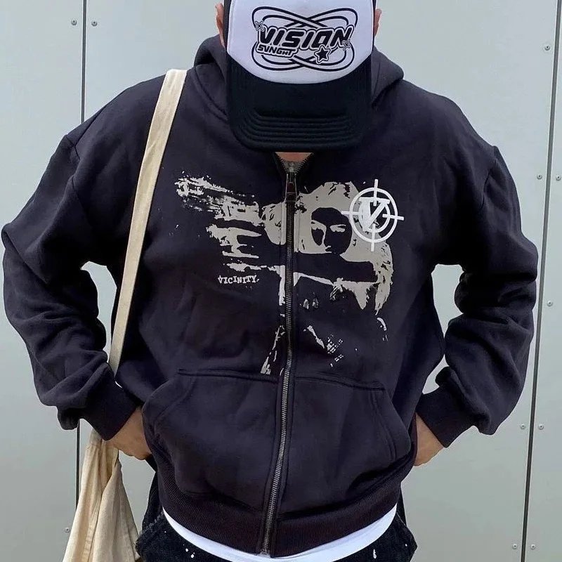 

Casual Zipper Hoodie Unisex Long Sleeve Warmth Spring Autumn Winter Fashionable Streetwear Polyester Cotton Print Hoodie