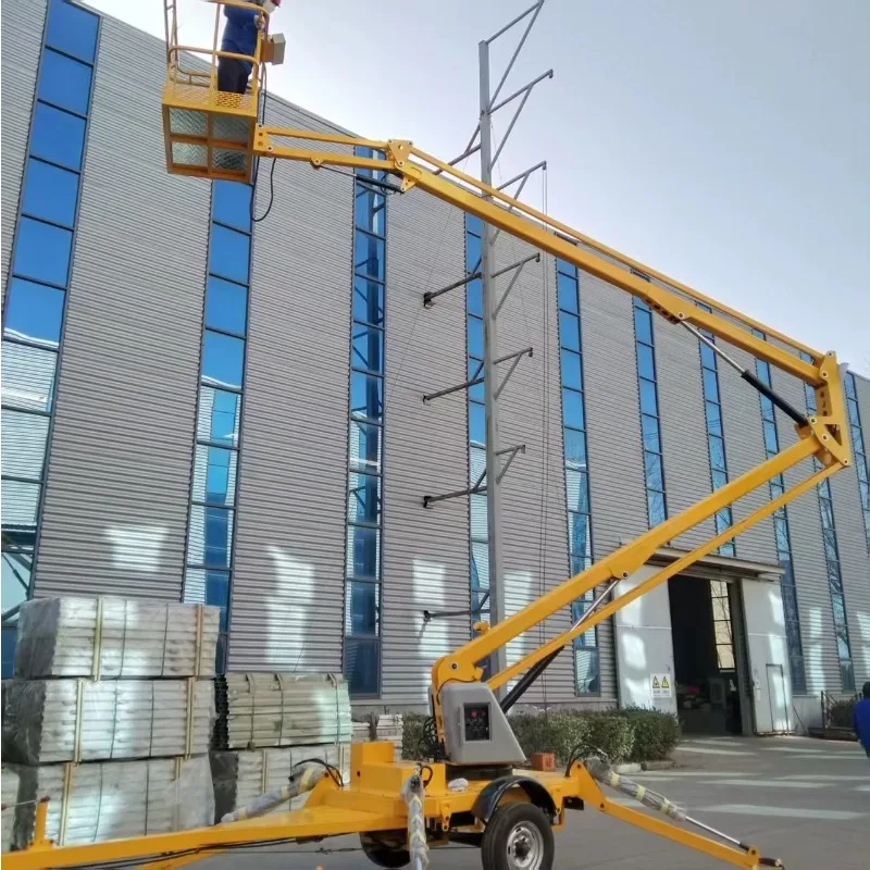 Trailer Mounted Mobile Boom Lift Towable Articulated Work Platform with Hydraulic Legs for High Reach Operation